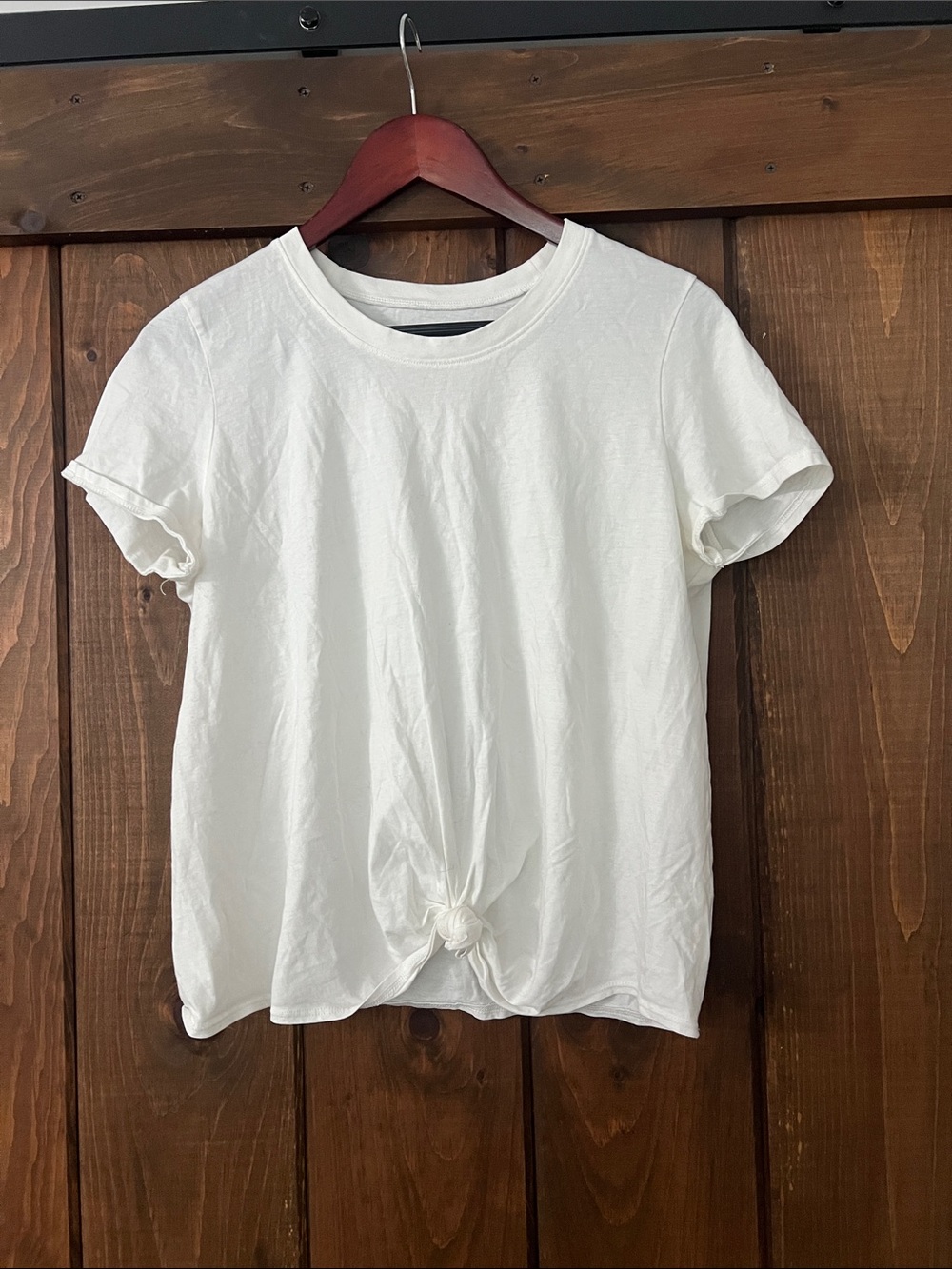 Madewell Casual White Short-Sleeve Knot Front Tee